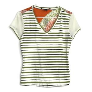 Yansi Fugel Rayon V-Neck Striped Floral Shirt